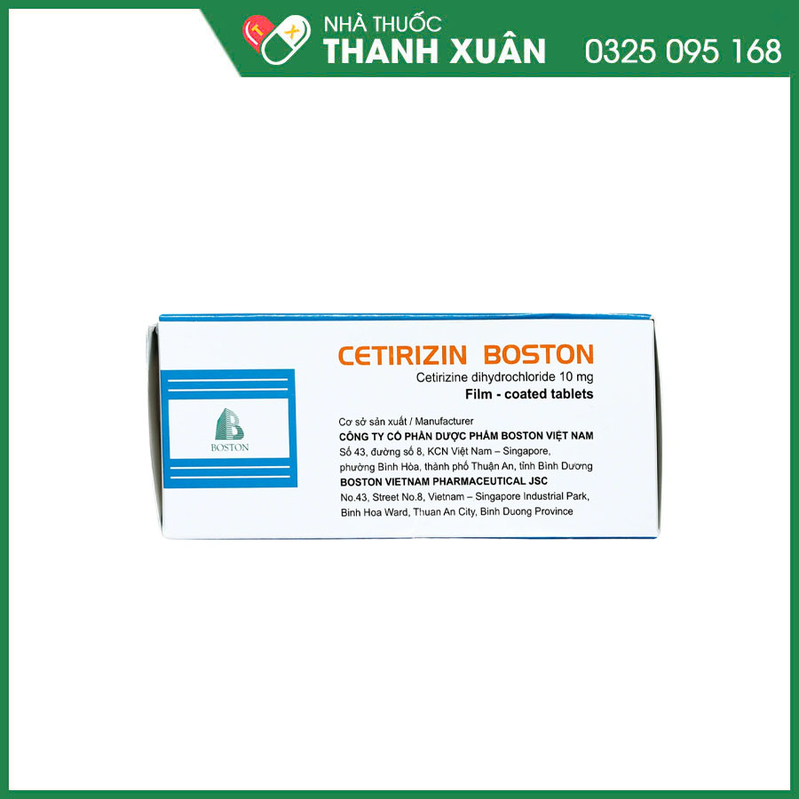 Cetirizin Boston thuốc điều trị dị ứng về mũi, mắt và triệu chứng mề đay vô căn